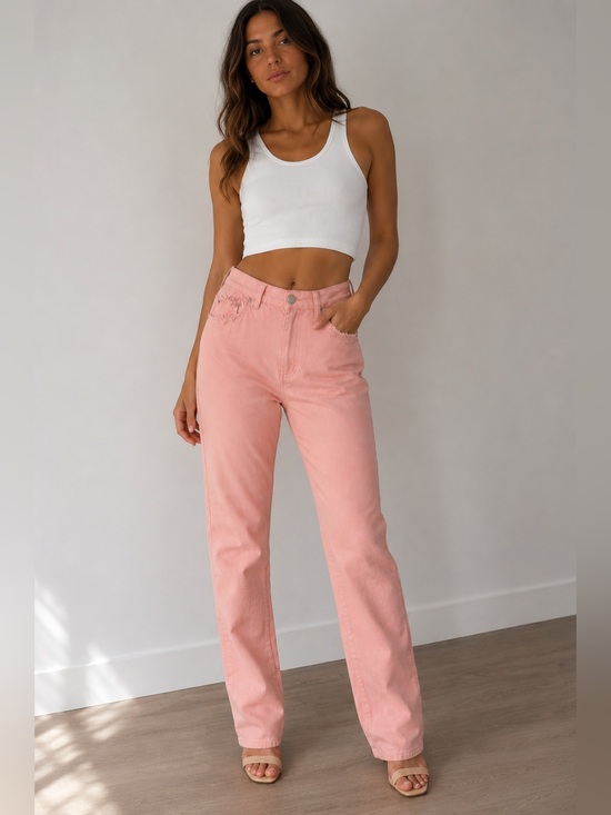 Iceberg Denim - Iceberg VTG Pink Frayed Logo Straight Leg Jeans 42 US 6-8 Made in Italy